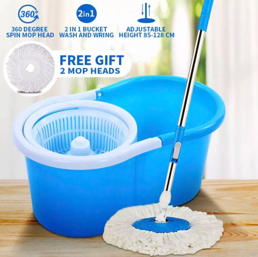 360° Rotating Spin Mop with Bucket - 2 Microfiber Cloth Refill Included (Extendable and Retractable)