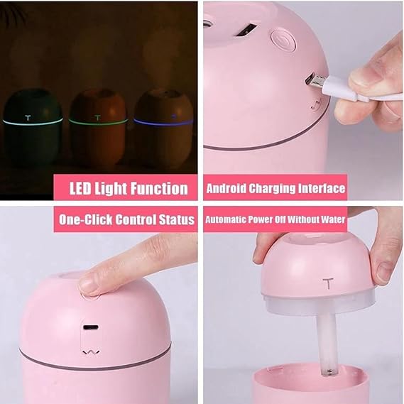 Mini Cute Air Humidifier With RGB Light | Mute Humidifier For Room & Office | 220ML Water Capacity