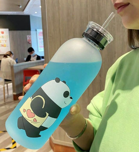 We Bare Bears Panda Water Bottle 1000ml - Cute Cartoon Design Durable Hydration Bottle For School, Gym, Travel, And Outdoor Activities