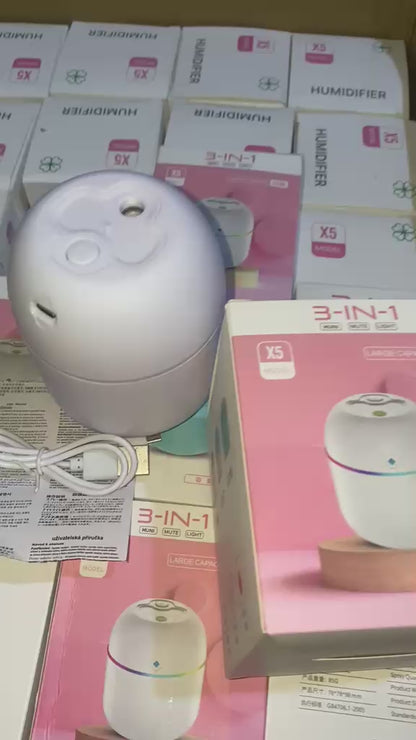 Mini Cute Air Humidifier With RGB Light | Mute Humidifier For Room & Office | 220ML Water Capacity